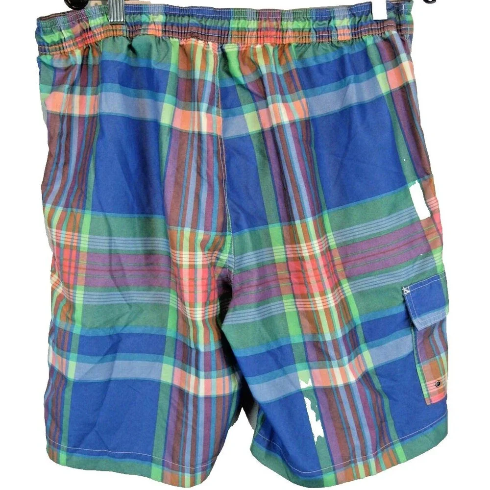 Mens Chaps Ralph Lauren Poly Blue Plaid Unlined Swim Board Shorts sz Lg x 9